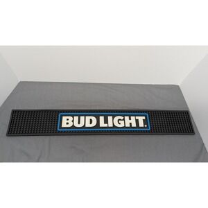 Bud Light Bar Rail Runner Mat 23.5x3.5 Black Blue Rubber Spill Mat Man Cave